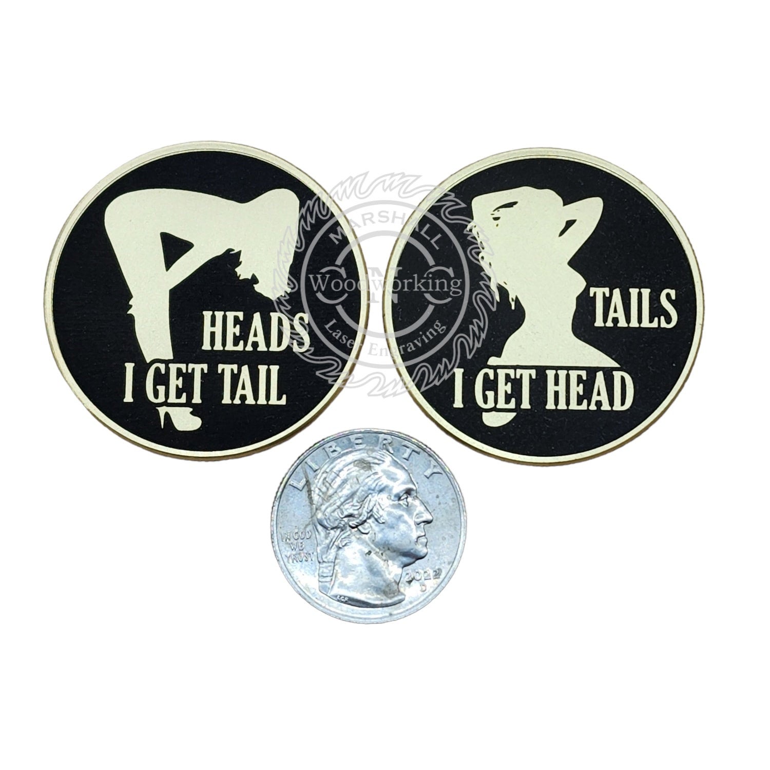 Head or Tail Coin Brass Marshall CNC, Woodworking & Laser Engraving